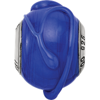 Sterling Silver Reflections Italian Dark Blue with Textured Lines Glass Bead view 4