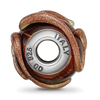 Sterling Silver Reflections Italian Brown with Textured Lines Glass Bead view 2