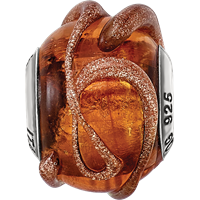 Sterling Silver Reflections Italian Brown with Textured Lines Glass Bead view 4