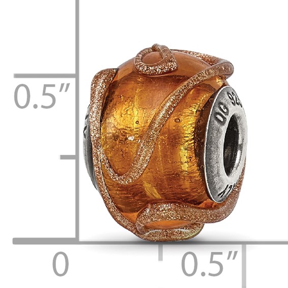 Sterling Silver Reflections Italian Brown w/Textured Lines Glass Bead