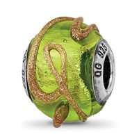 Sterling Silver Reflections Italian Light Green W Textured Lines Glass Bead view 1