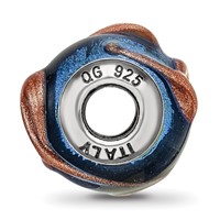 Sterling Silver Reflections Italian Blue Green Textured Glass Bead view 2