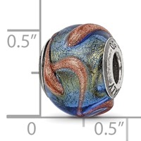 Sterling Silver Reflections Italian Blue Green Textured Glass Bead view 5
