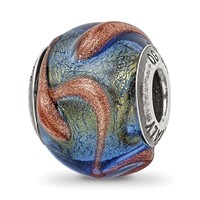 Sterling Silver Reflections Italian Blue Green Textured Glass Bead view 1