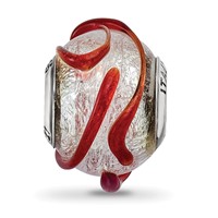 Sterling Silver Reflections Italian Silver W Brown Textured Line Glass Bead view 3