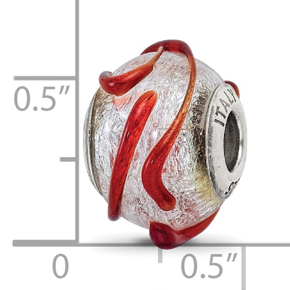 Sterling Silver Reflections Italian Silver w/Brown Textured Line Glass Bead