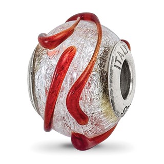 Sterling Silver Reflections Italian Silver w/Brown Textured Line Glass Bead