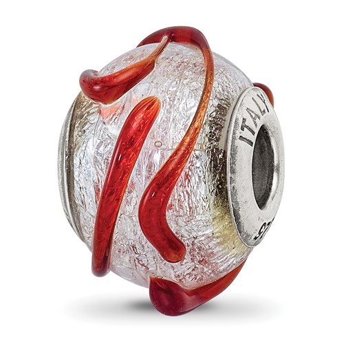 Sterling Silver Reflections Italian Silver with Brown Textured Line Glass Bead