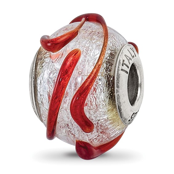 Sterling Silver Reflections Italian Silver w/Brown Textured Line Glass Bead