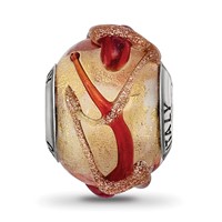 Sterling Silver Reflections Italian Yellow Brown Lines Glass Bead view 3