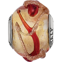 Sterling Silver Reflections Italian Yellow Brown Lines Glass Bead view 4