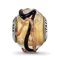 Sterling Silver Reflections Italian Yellow Black Brown Lines Glass Bead view 3