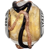 Sterling Silver Reflections Italian Yellow Black Brown Lines Glass Bead view 4
