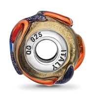 Sterling Silver Reflections Italian Yellow Blue Orange Lines Glass Bead view 2