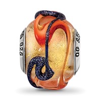 Sterling Silver Reflections Italian Yellow Blue Orange Lines Glass Bead view 3