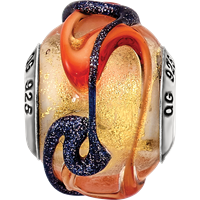 Sterling Silver Reflections Italian Yellow Blue Orange Lines Glass Bead view 4