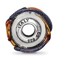 Sterling Silver Reflections Italian Silver Blue Brown Textured Glass Bead view 2