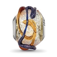 Sterling Silver Reflections Italian Silver Blue Brown Textured Glass Bead view 3