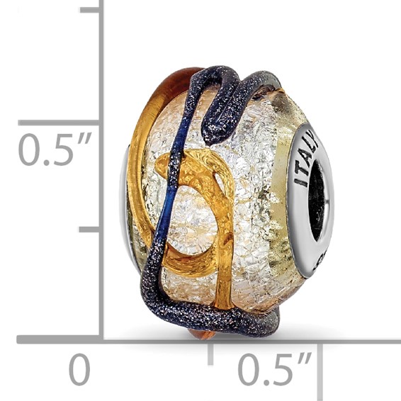 Sterling Silver Reflections Italian Silver Blue/Brown Textured Glass Bead