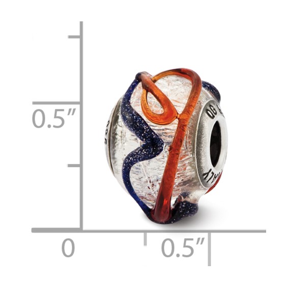 Sterling Silver Reflections Italian Silver Blue/Red Textured Glass Bead