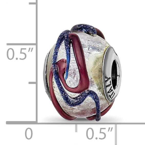 Sterling Silver Reflections Italian Silver Purple Textured Glass Bead