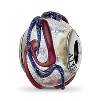 Sterling Silver Reflections Italian Silver Purple Textured Glass Bead view 1