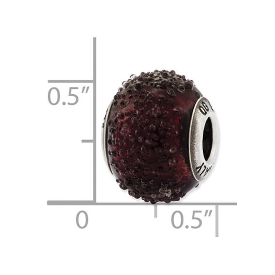 Sterling Silver Reflections Italian Dark Purple Textured Glass Bead