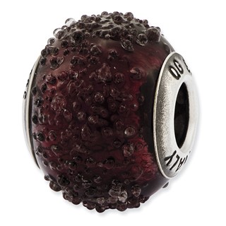 Sterling Silver Reflections Italian Dark Purple Textured Glass Bead