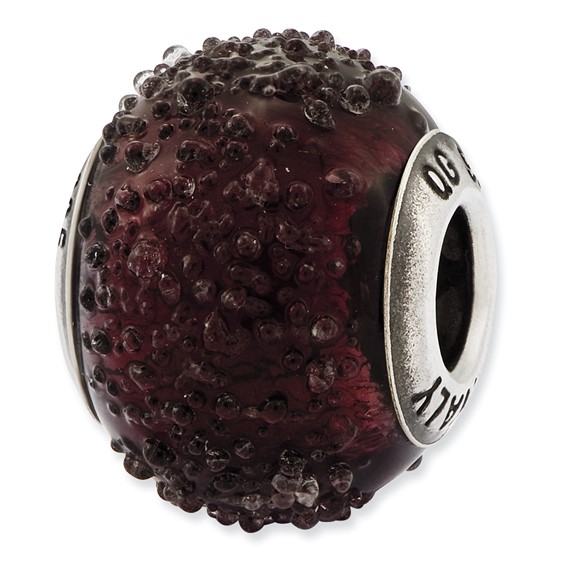 Sterling Silver Reflections Italian Dark Purple Textured Glass Bead