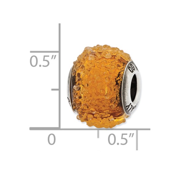 Sterling Silver Reflections Italian Light Brown Textured Glass Bead