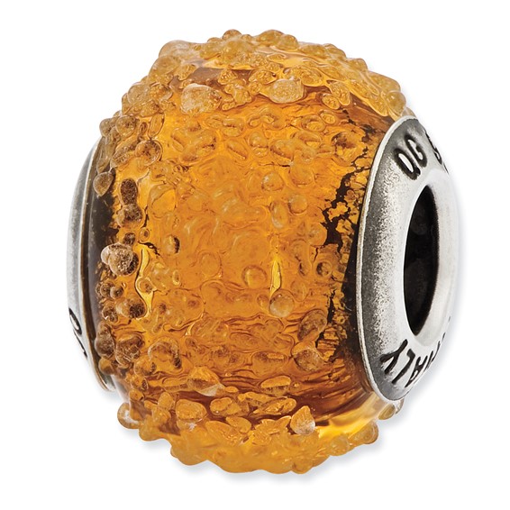 Sterling Silver Reflections Italian Light Brown Textured Glass Bead