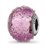 Sterling Silver Reflections Italian Light Purple Textured Glass Bead view 1