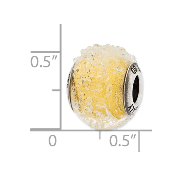 Sterling Silver Reflections Italian Light Yellow Textured Glass Bead