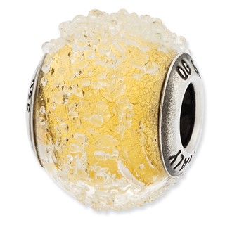 Sterling Silver Reflections Italian Light Yellow Textured Glass Bead