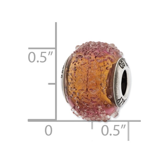 Sterling Silver Reflections Italian Dark Brown Textured Glass Bead