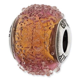 Sterling Silver Reflections Italian Dark Brown Textured Glass Bead