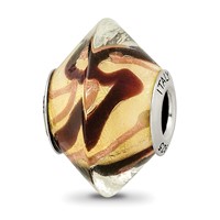 Sterling Silver Reflections Yellow Black Italian Murano Glass Bead view 1