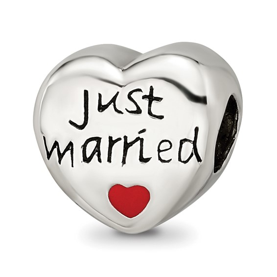 Sterling Silver Reflections Enameled Just Married Heart Bead
