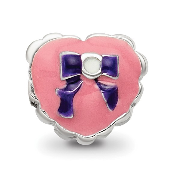 Sterling Silver Reflections Kids Enameled Heart with Bow Bead