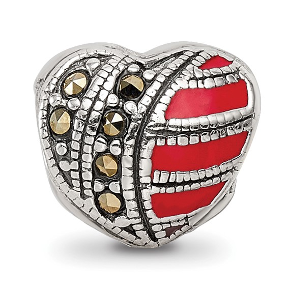 Sterling Silver Reflections Marcasite & Enameled Heart Bead