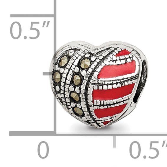 Sterling Silver Reflections Marcasite & Enameled Heart Bead
