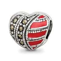 Sterling Silver Reflections Marcasite & Enameled Heart Bead view 1