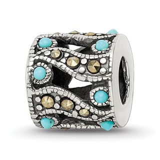 Sterling Silver Reflections Marcasite & Turquoise Bead