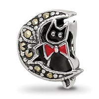 Sterling Silver Reflections Marcasite & Enameled Cat & Moon Bead view 1