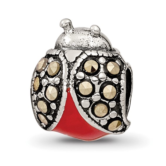Sterling Silver Reflections Enameled & Marcasite Ladybug Bead
