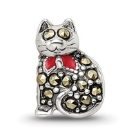 Sterling Silver Reflections Marcasite & Enameled Cat Bead view 5