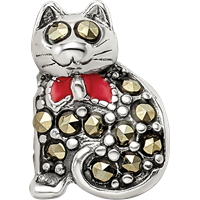 Sterling Silver Reflections Marcasite & Enameled Cat Bead view 3