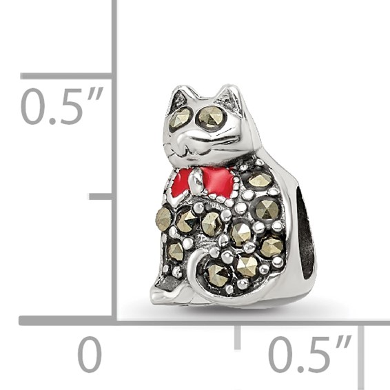 Sterling Silver Reflections Marcasite & Enameled Cat Bead