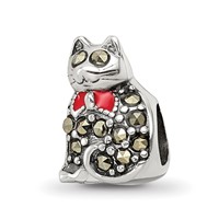 Sterling Silver Reflections Marcasite & Enameled Cat Bead view 1