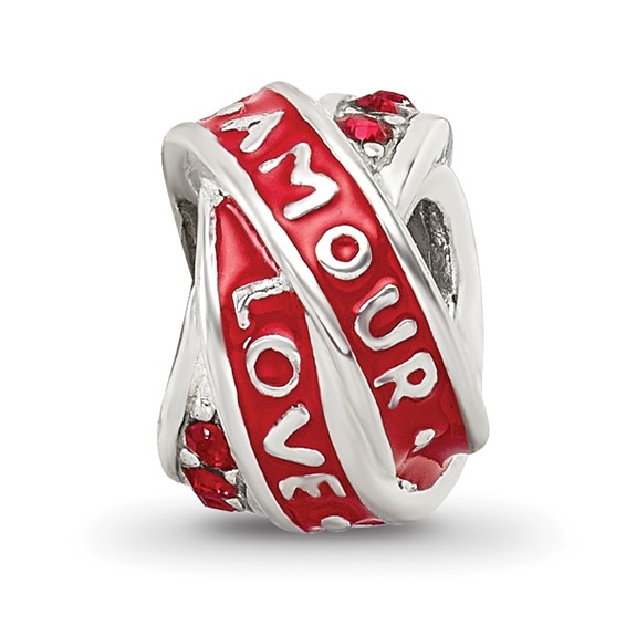 Sterling Silver Reflections Love/Amour Red Preciosa Crystal Bead